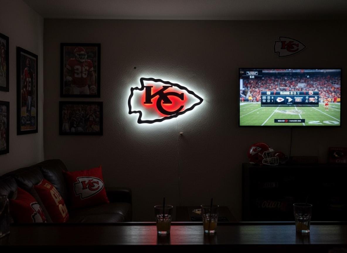 Kansas City Chiefs Wall Art - Team Logo Football Decor - Game Room Gift