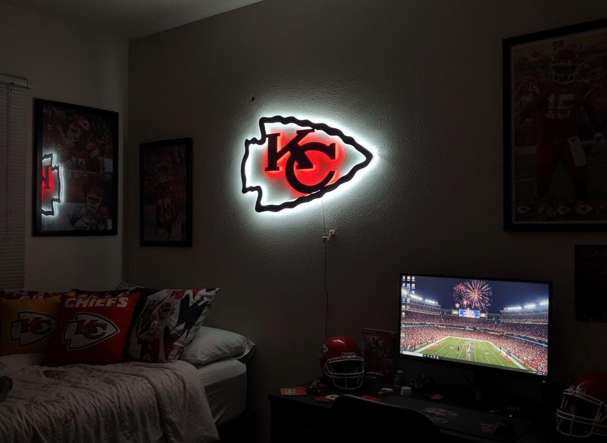 Kansas City Chiefs Wall Art - Team Logo Football Decor - Game Room Gift