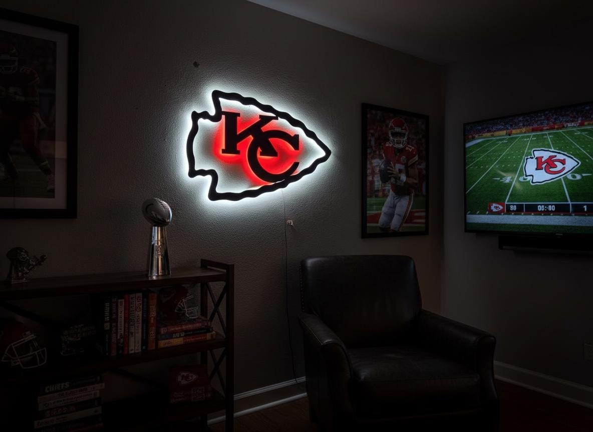 Kansas City Chiefs Wall Art - Team Logo Football Decor - Game Room Gift