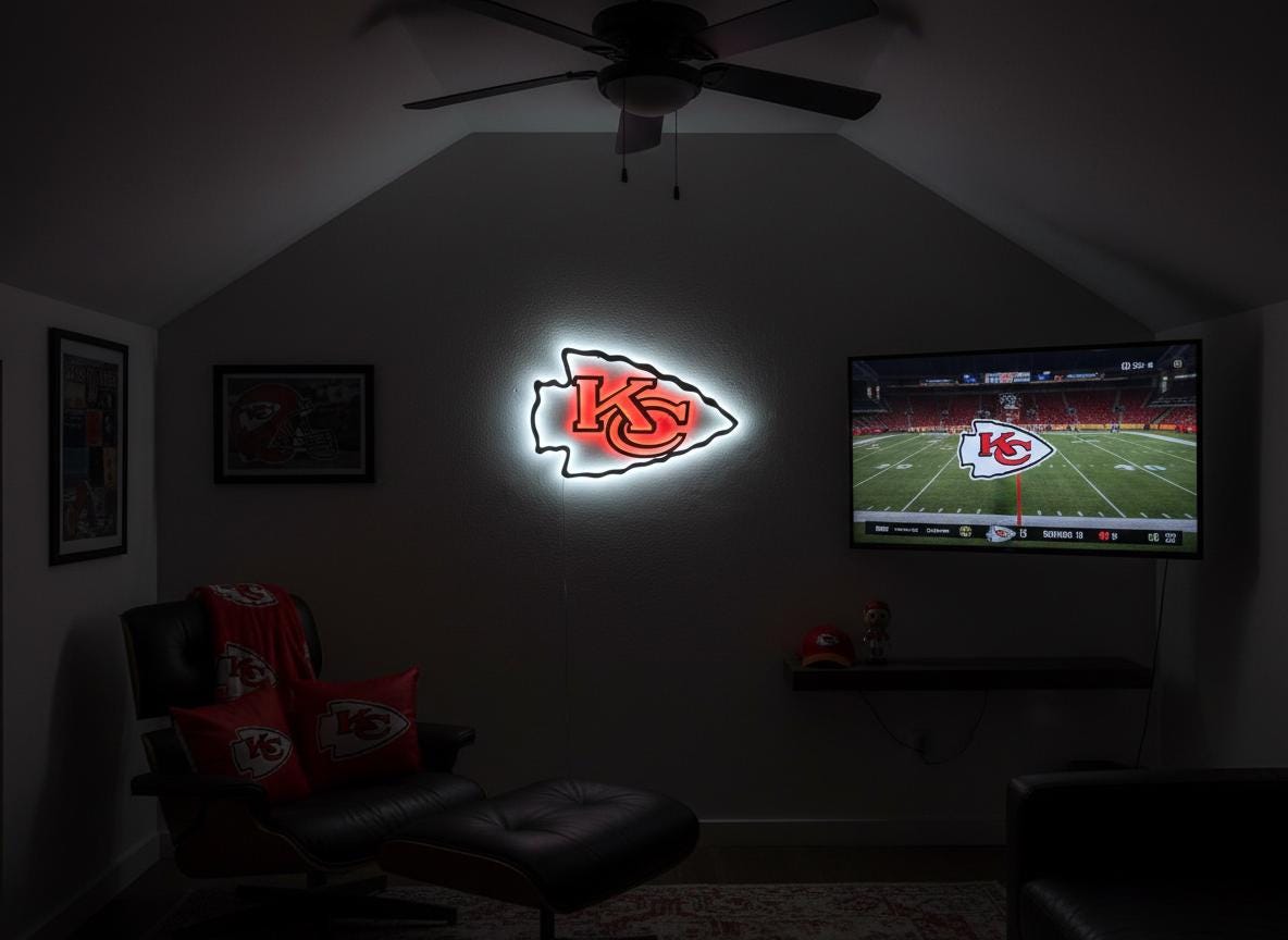 Kansas City Chiefs Wall Art - Team Logo Football Decor Man Cave Gift