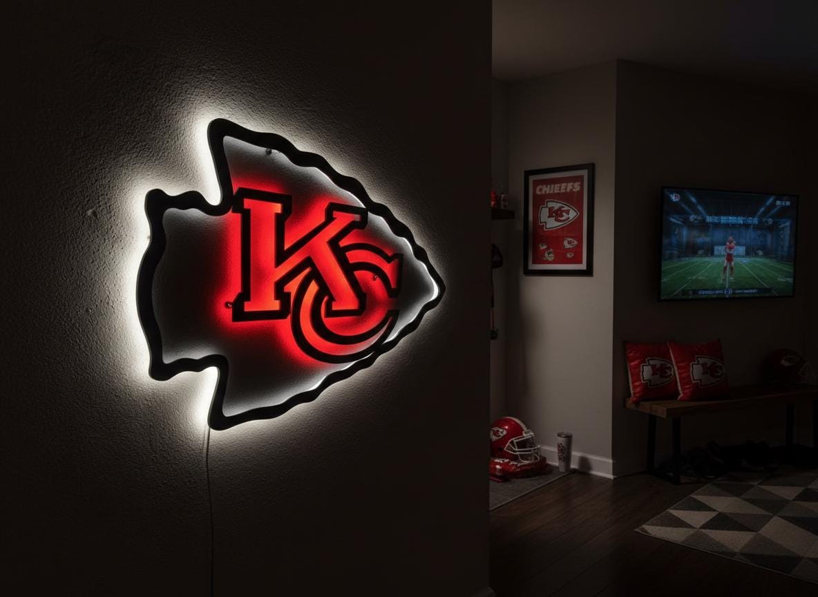 Kansas City Chiefs Wall Art - Team Logo Football Decor Man Cave Gift