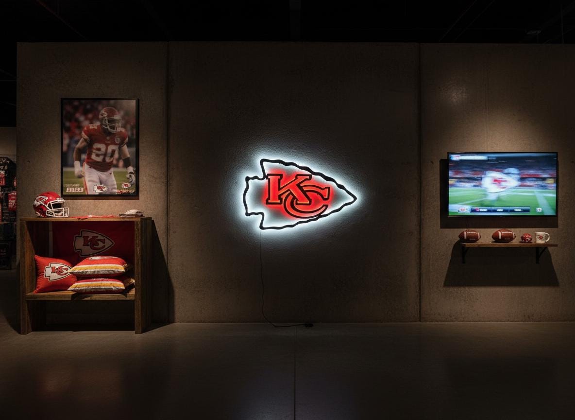 Kansas City Chiefs Wall Art - Team Logo Football Decor Man Cave Gift