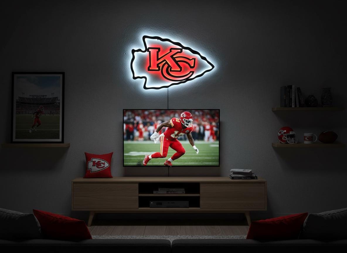 Kansas City Chiefs Wall Art - Team Logo Football Decor Man Cave Gift