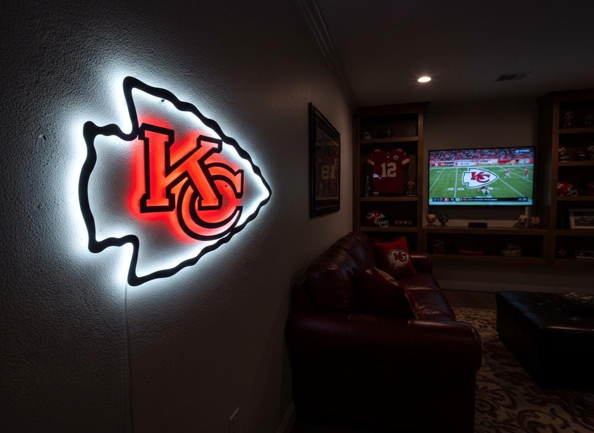 Kansas City Chiefs Wall Art - Team Logo Football Decor Man Cave Gift