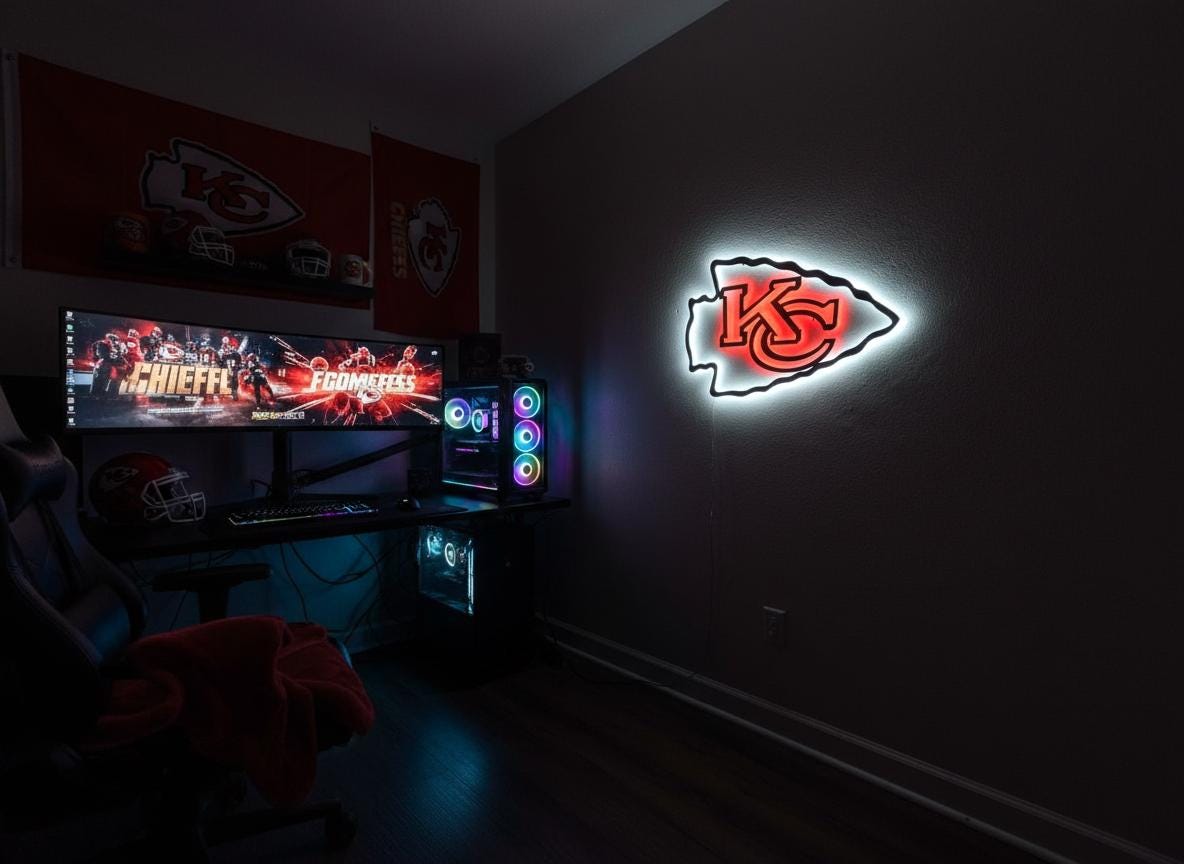 Kansas City Chiefs Wall Art - Team Logo Football Decor Man Cave Gift