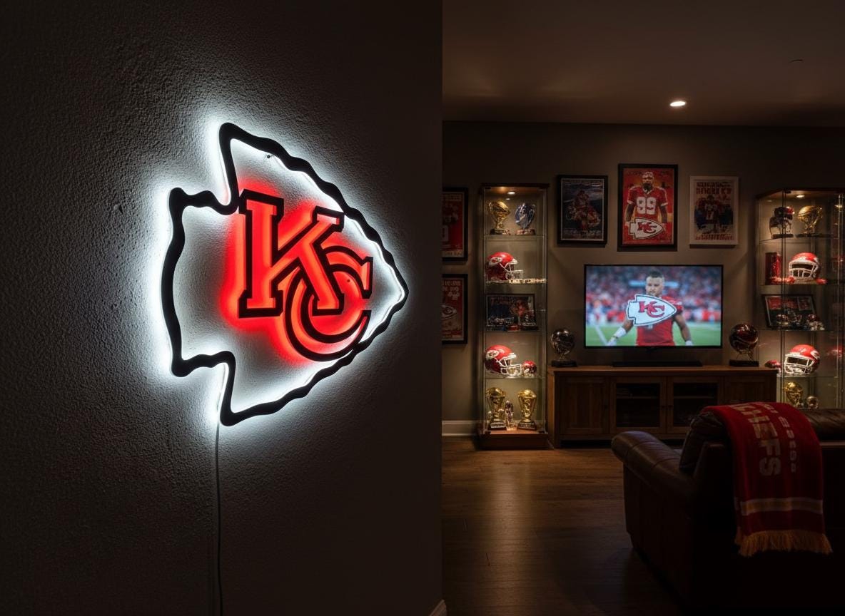 Kansas City Chiefs Wall Art - Team Logo Football Decor Man Cave Gift