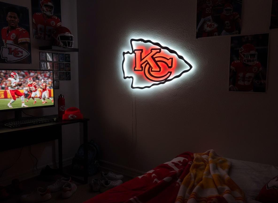 Kansas City Chiefs Wall Art - Team Logo Football Decor Man Cave Gift