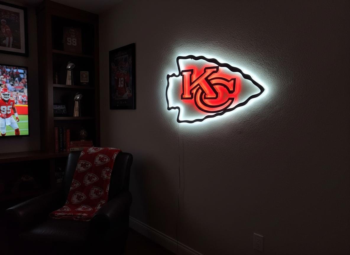 Kansas City Chiefs Wall Art - Team Logo Football Decor Man Cave Gift