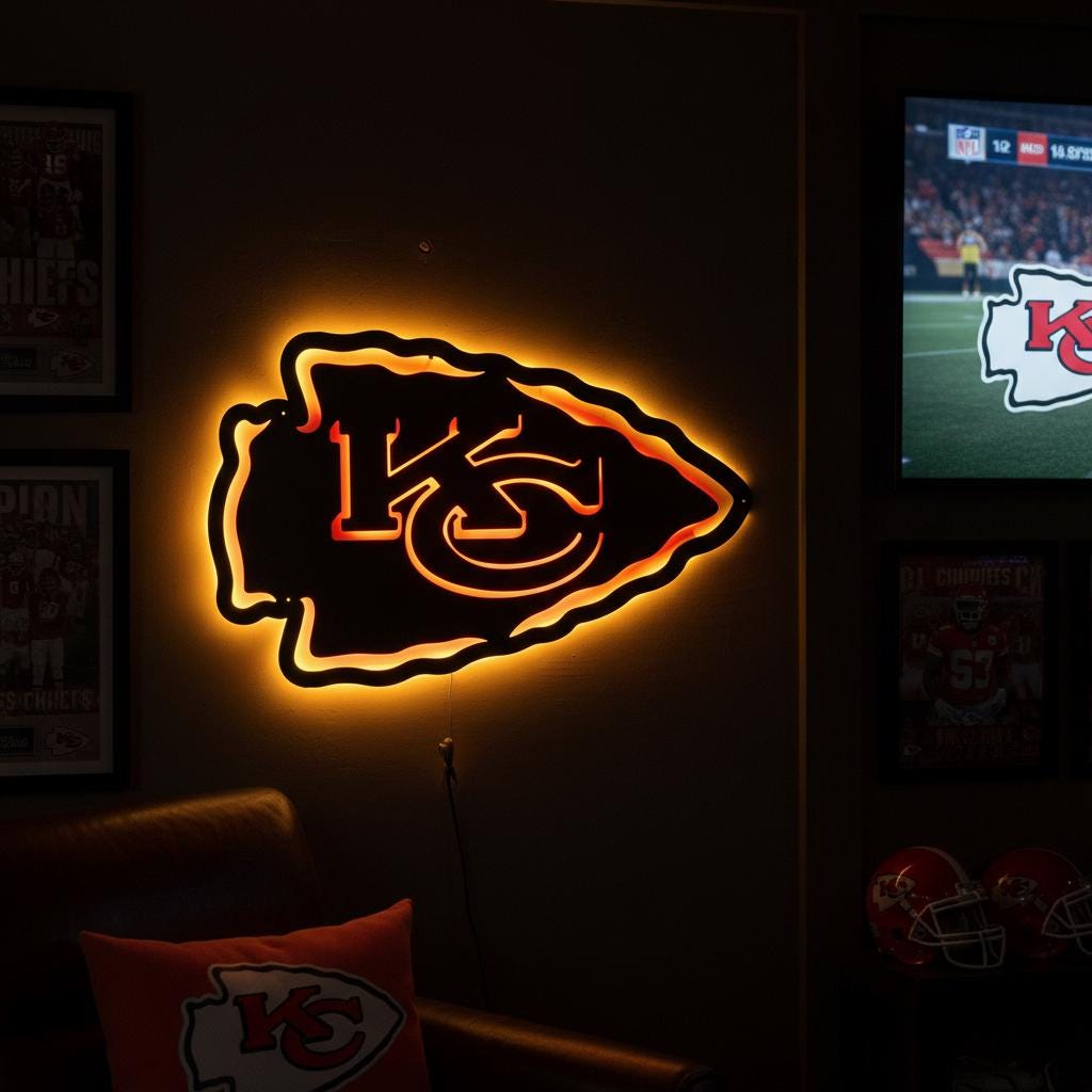 Kansas City Chiefs Sign - Team Logo Football Wall Art Man Cave Decor