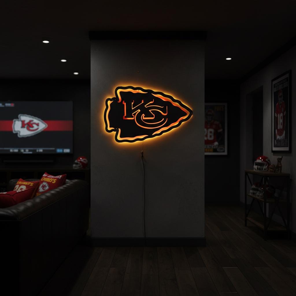 Kansas City Chiefs Sign - Team Logo Football Wall Art Man Cave Decor