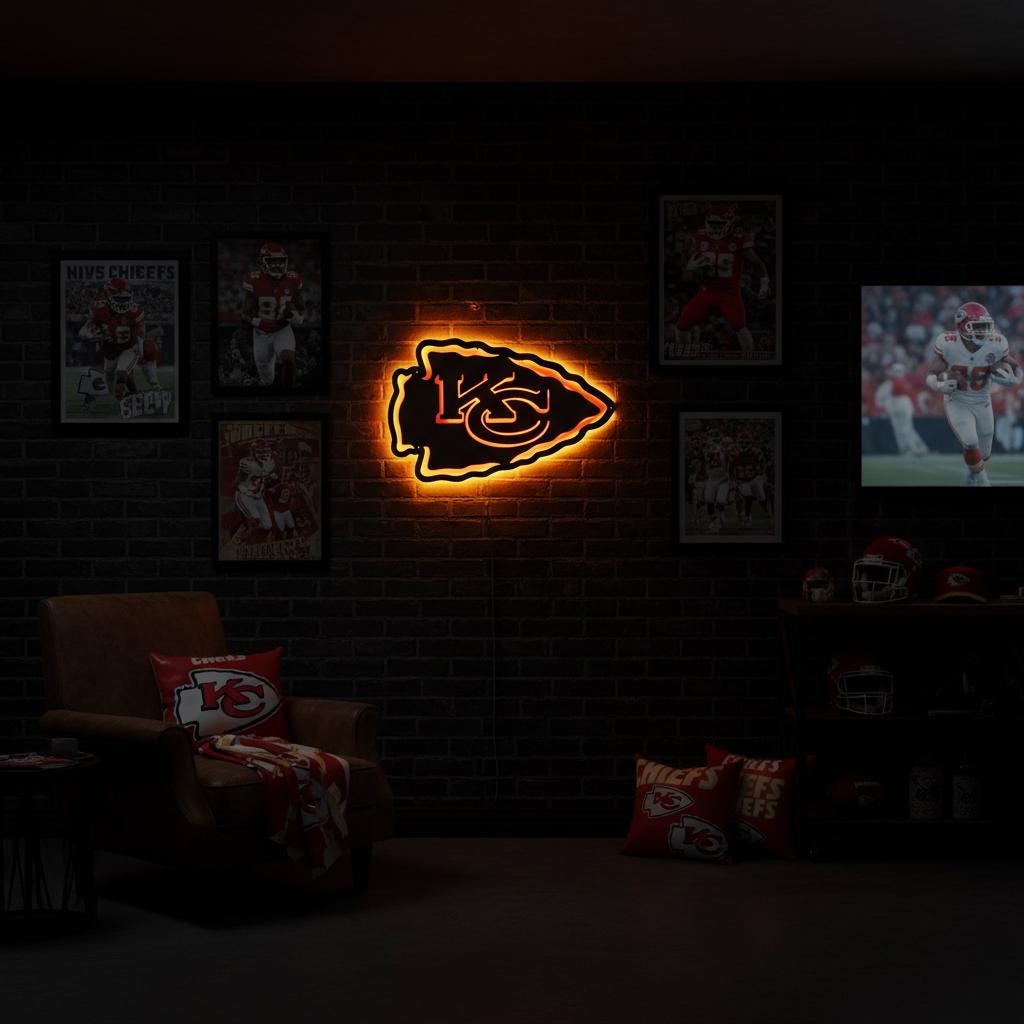 Kansas City Chiefs Sign - Team Logo Football Wall Art Man Cave Decor