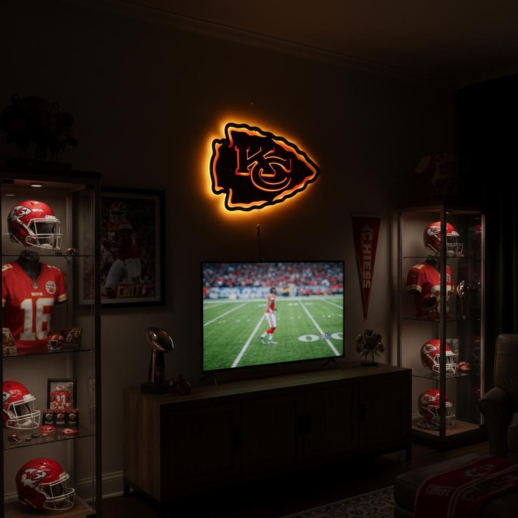Kansas City Chiefs Sign - Team Logo Football Wall Art Man Cave Decor