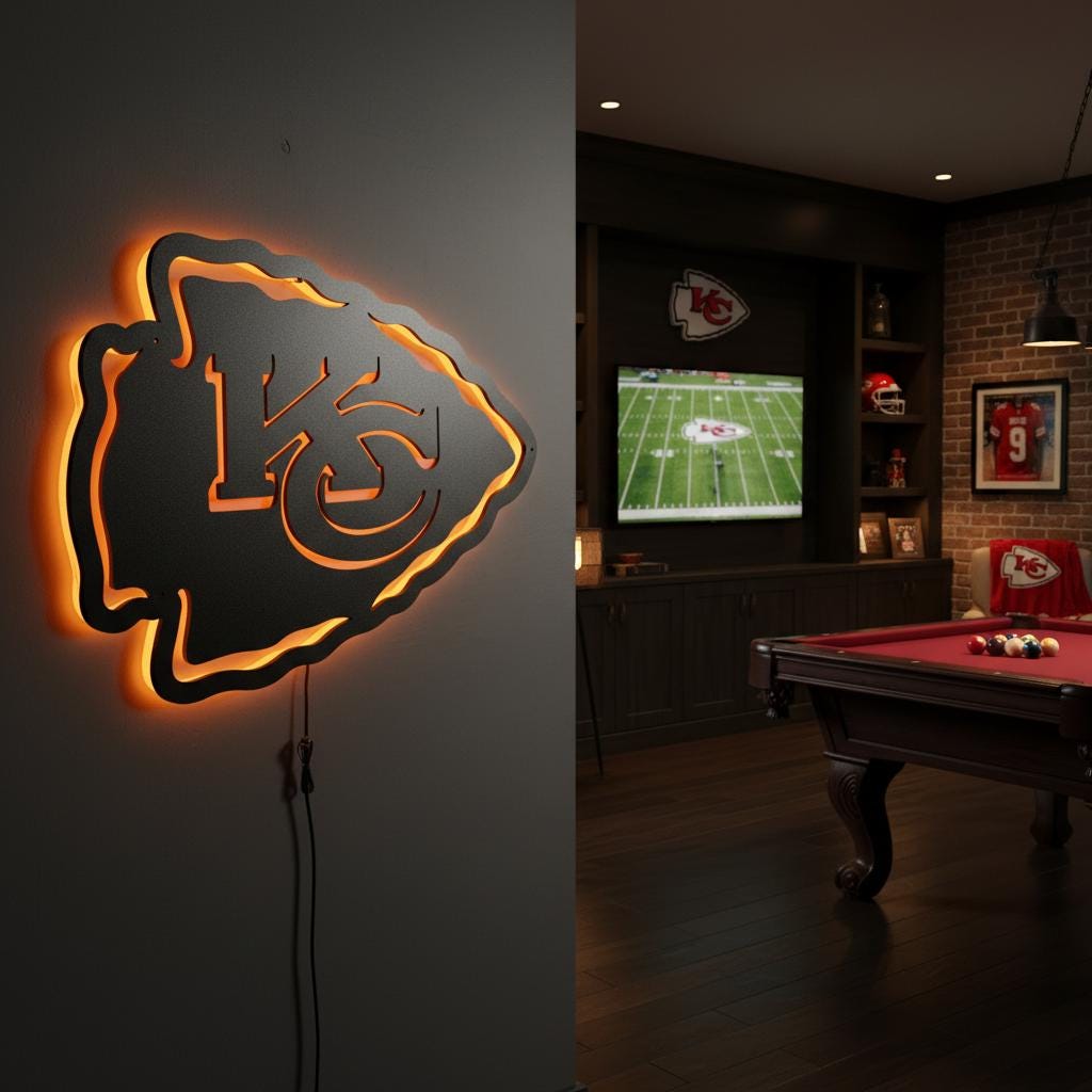 Kansas City Chiefs Sign - Team Logo Football Wall Art Man Cave Decor