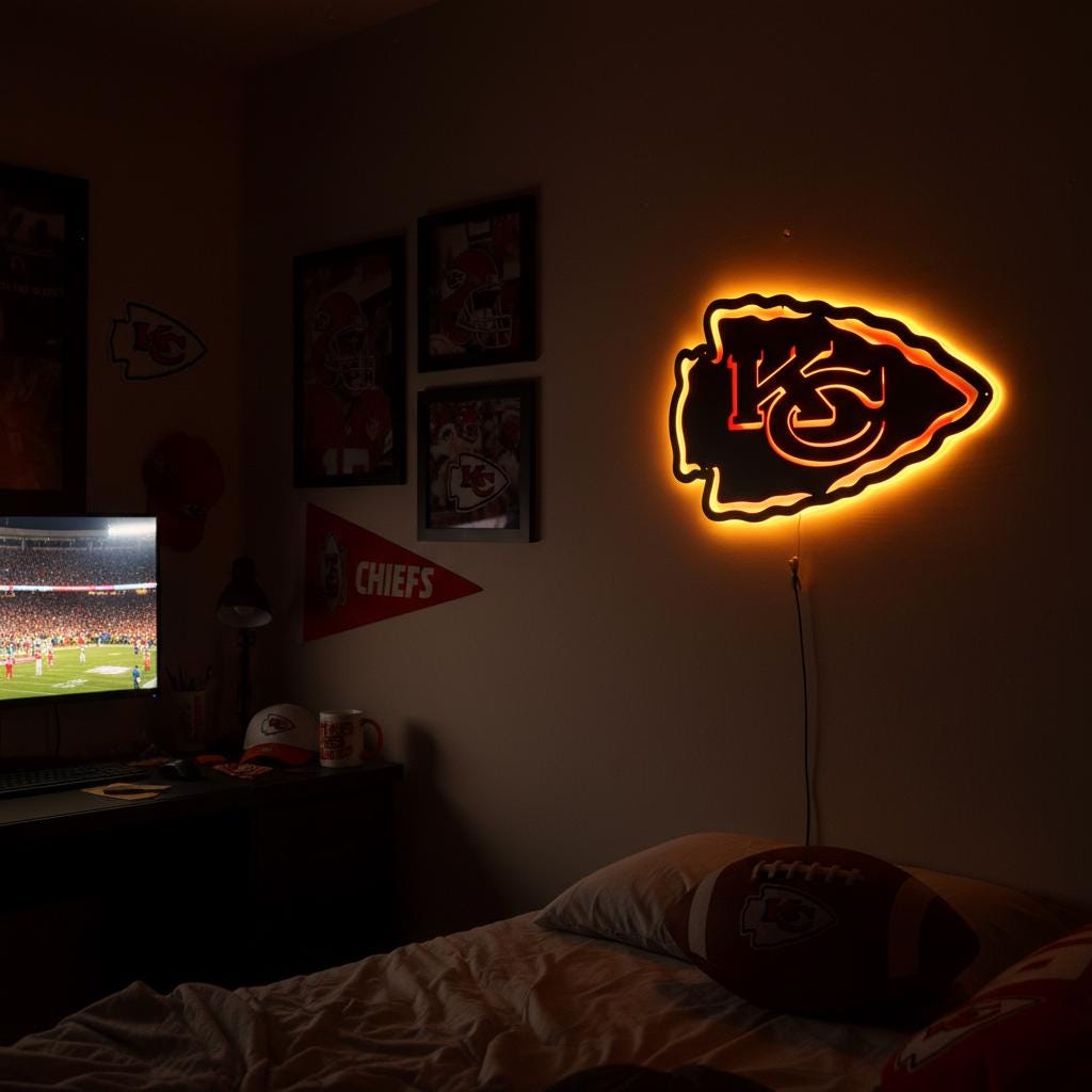 Kansas City Chiefs Sign - Team Logo Football Wall Art Man Cave Decor