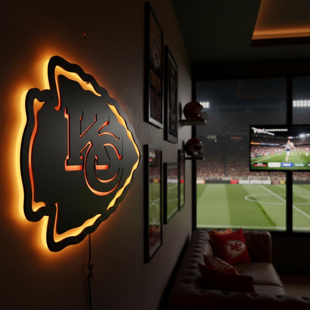 Kansas City Chiefs Sign - Team Logo Football Wall Art Man Cave Decor