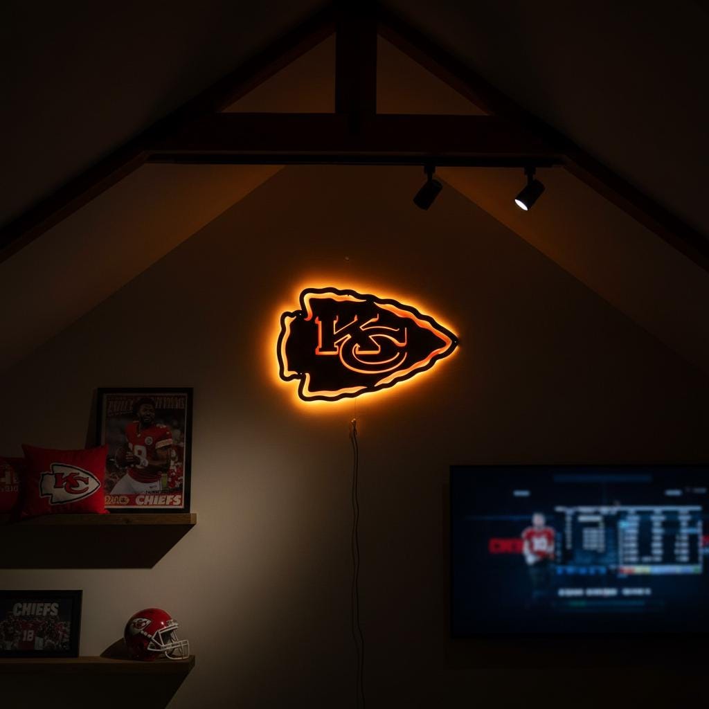 Kansas City Chiefs Sign - Team Logo Football Wall Art Man Cave Decor