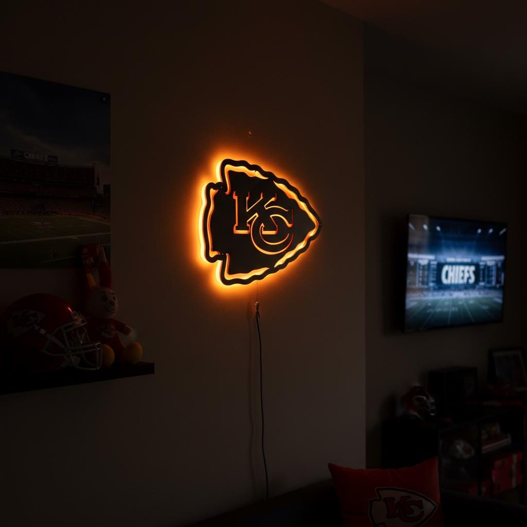 Kansas City Chiefs Sign - Team Logo Football Wall Art Man Cave Decor