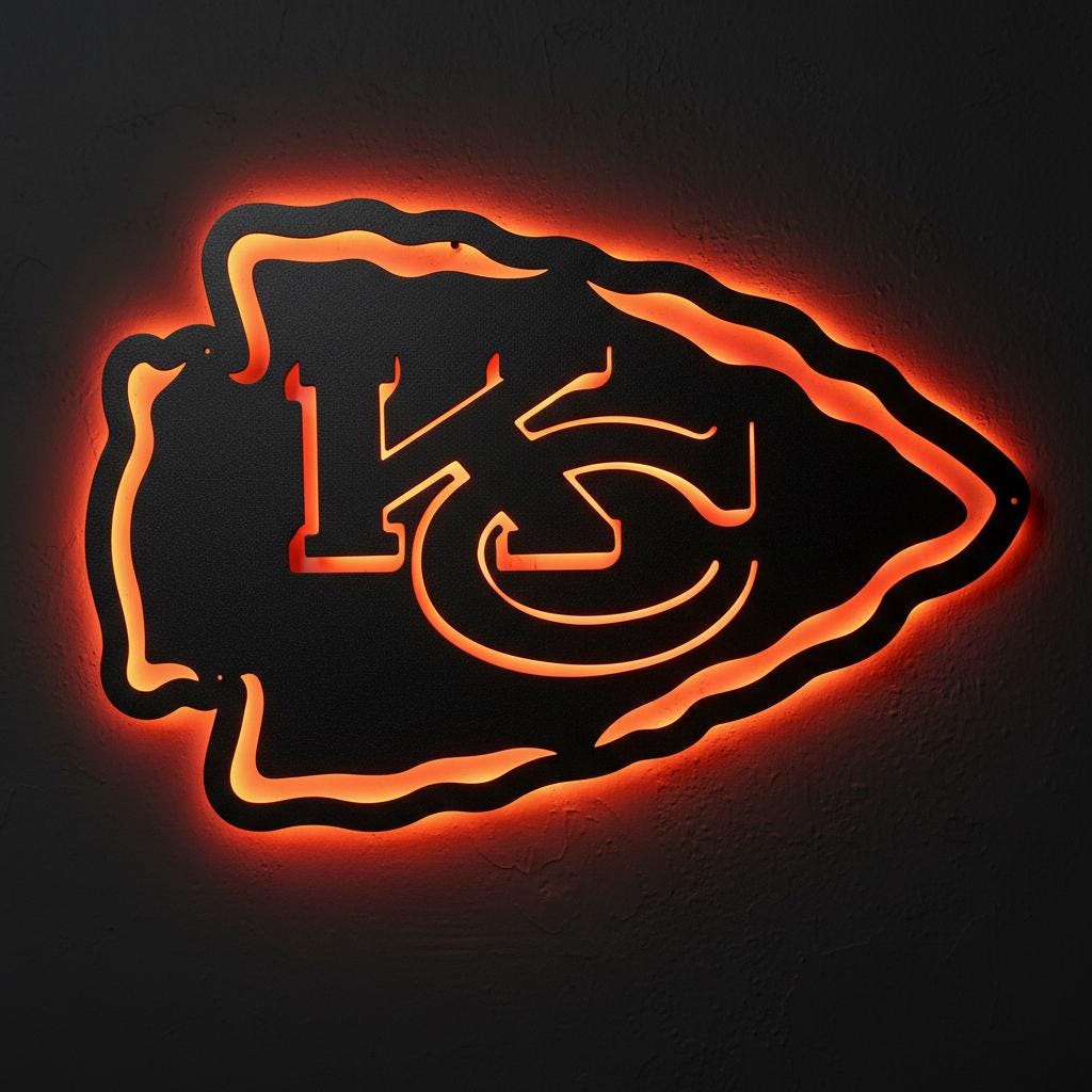 Kansas City Chiefs Sign - Team Logo Football Wall Art Man Cave Decor