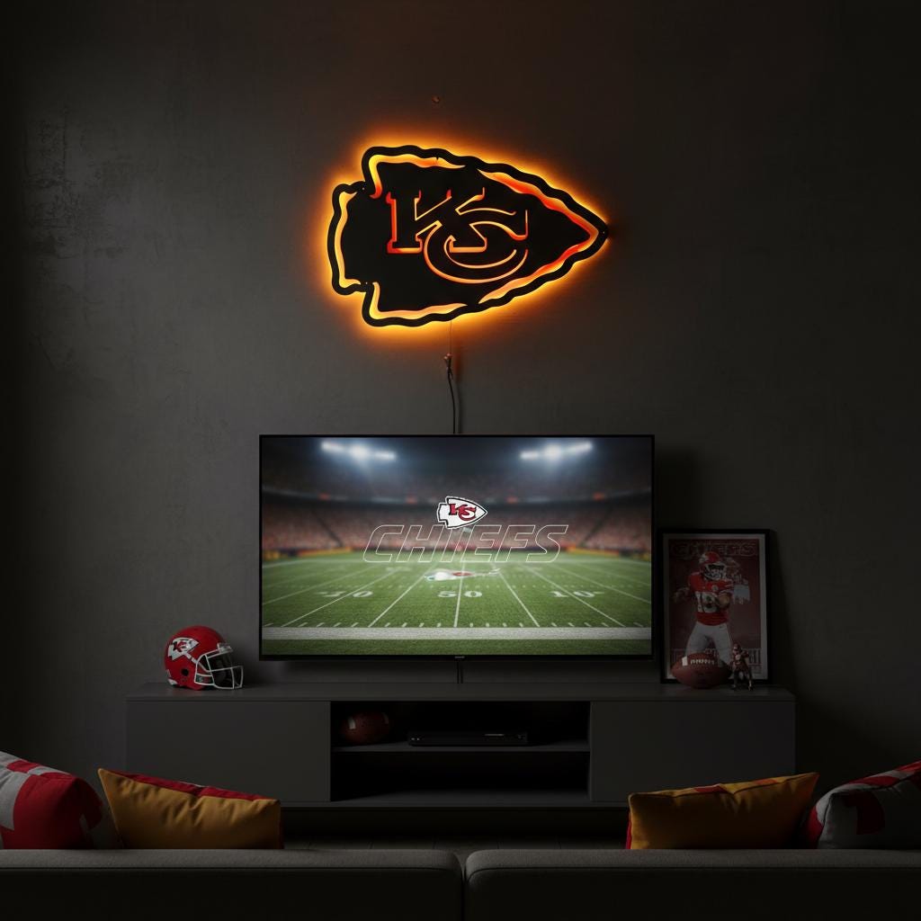 Kansas City Chiefs Sign - Team Logo Football Wall Art Man Cave Decor