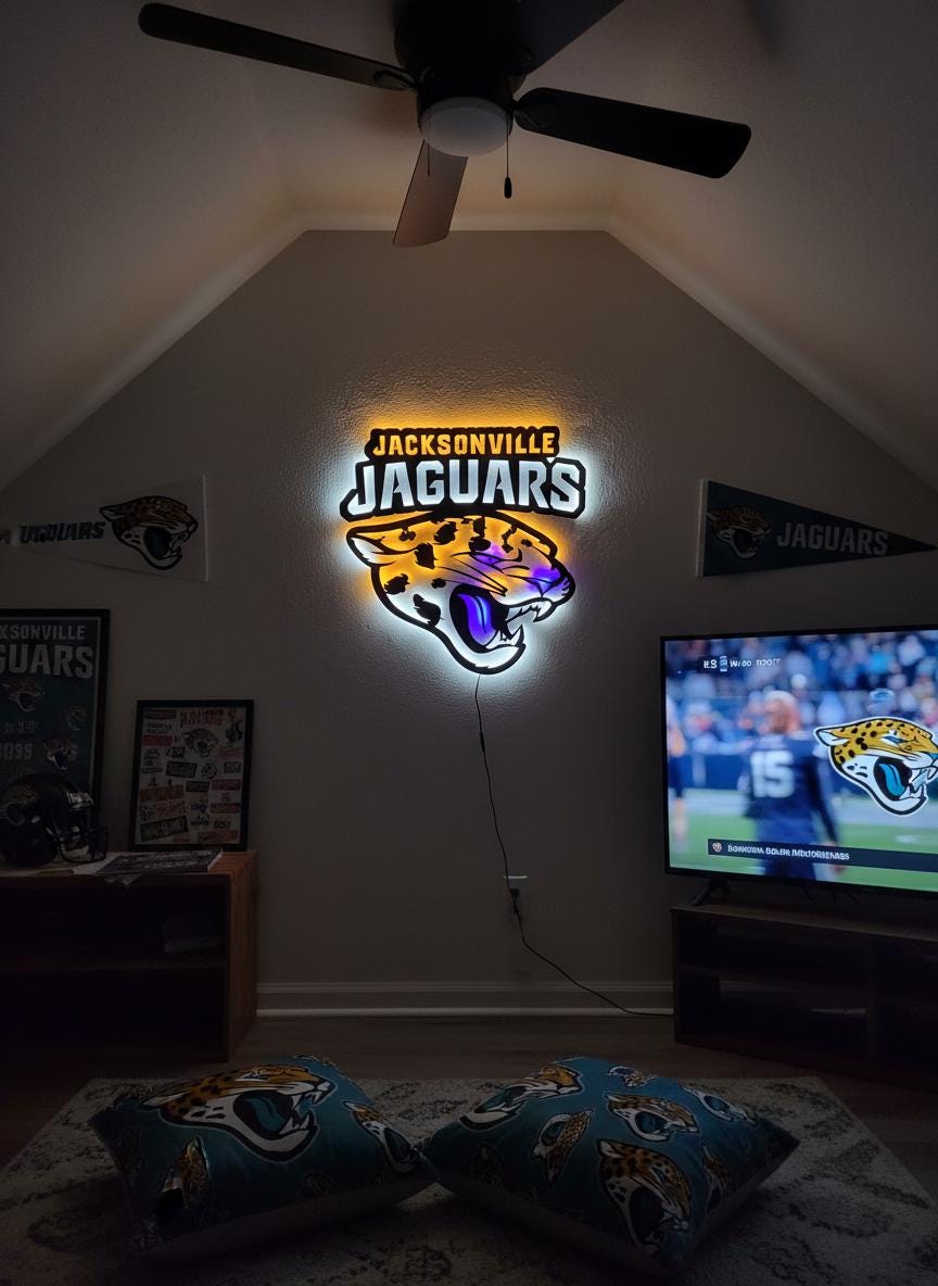 Jacksonville Jaguars Wall Art - NFL Football Team Logo Game Room Decor