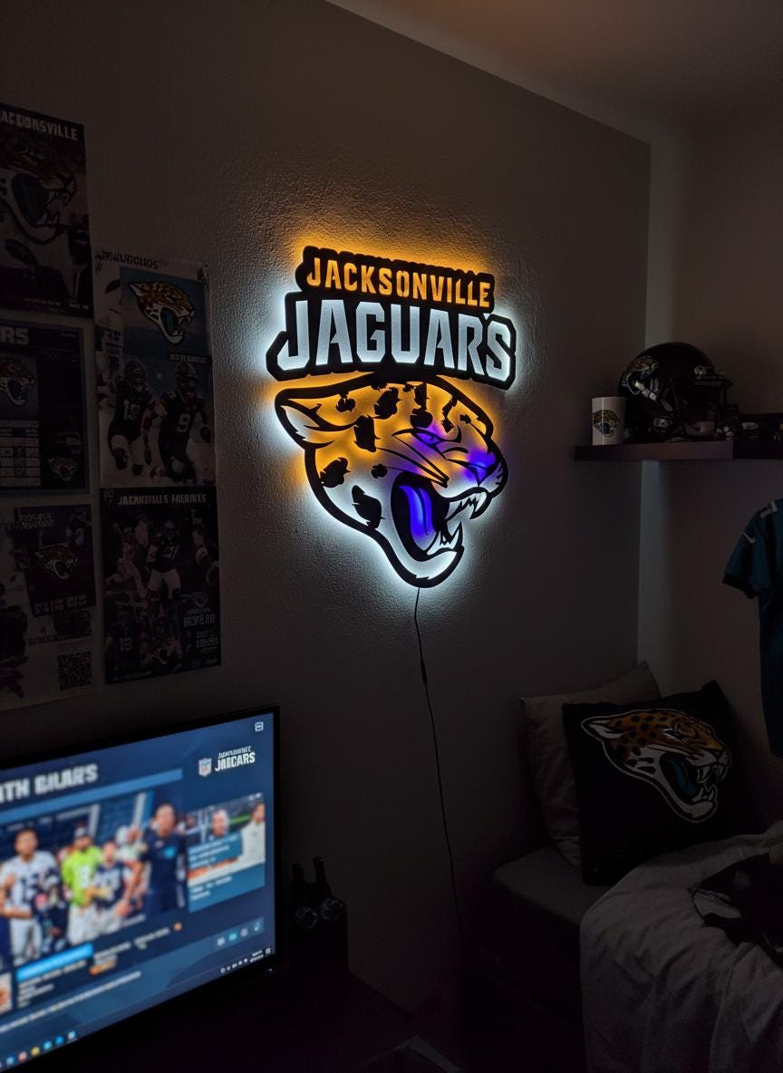 Jacksonville Jaguars Wall Art - NFL Football Team Logo Game Room Decor