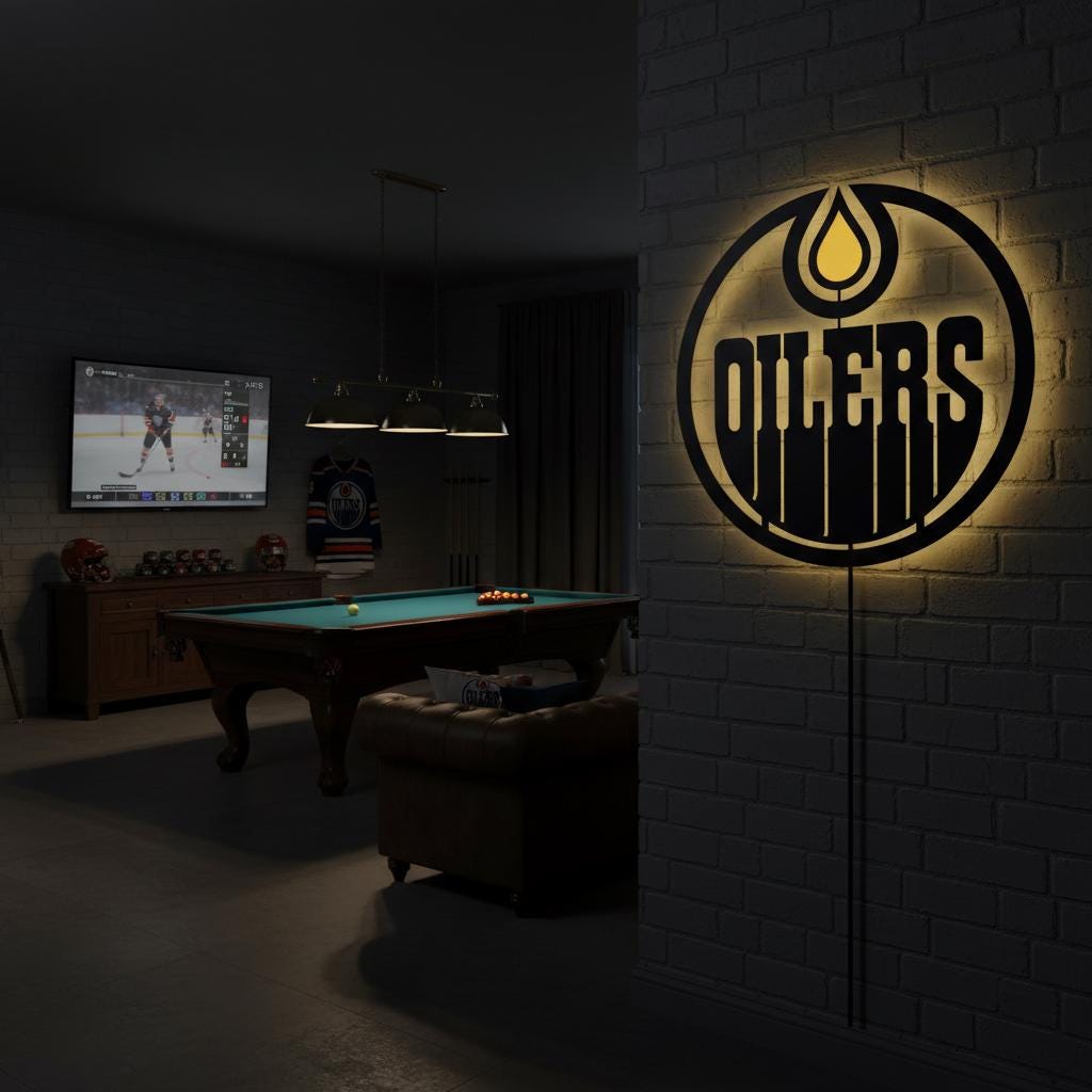 Edmonton Oilers Wall Art - Hockey Team Logo Light Up Game Room Decor