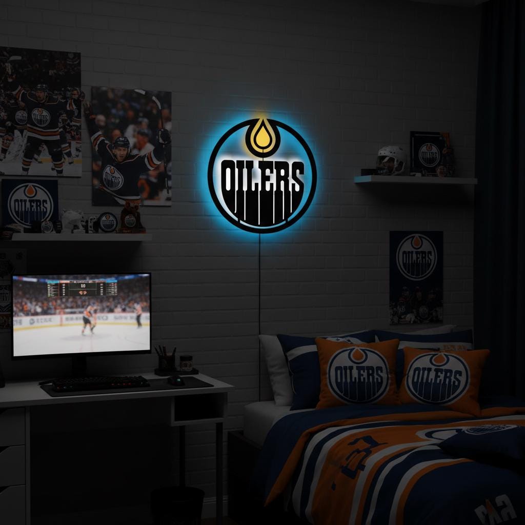 Edmonton Oilers Wall Art - Hockey Team Logo Light Up Game Room Decor