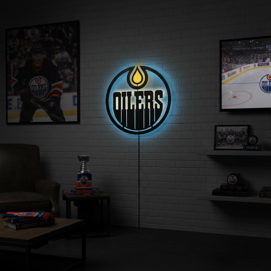 Edmonton Oilers Wall Art - Hockey Team Logo Light Up Game Room Decor