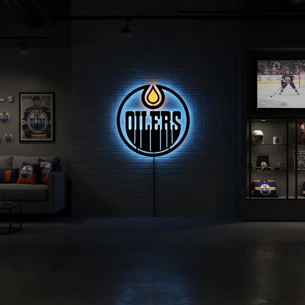 Edmonton Oilers Wall Art - Hockey Team Logo Light Up Game Room Decor