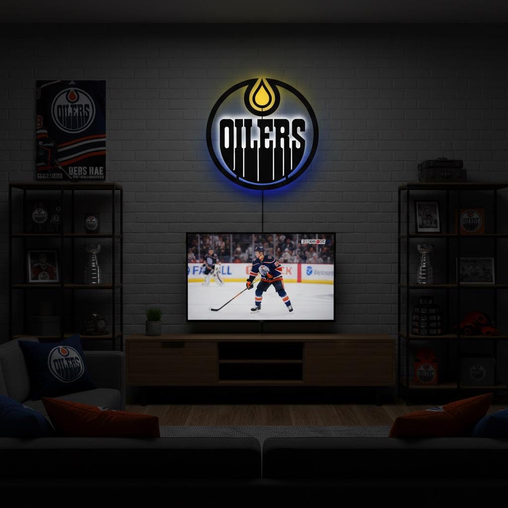 Edmonton Oilers Wall Art - Hockey Team Logo Light Up Game Room Decor