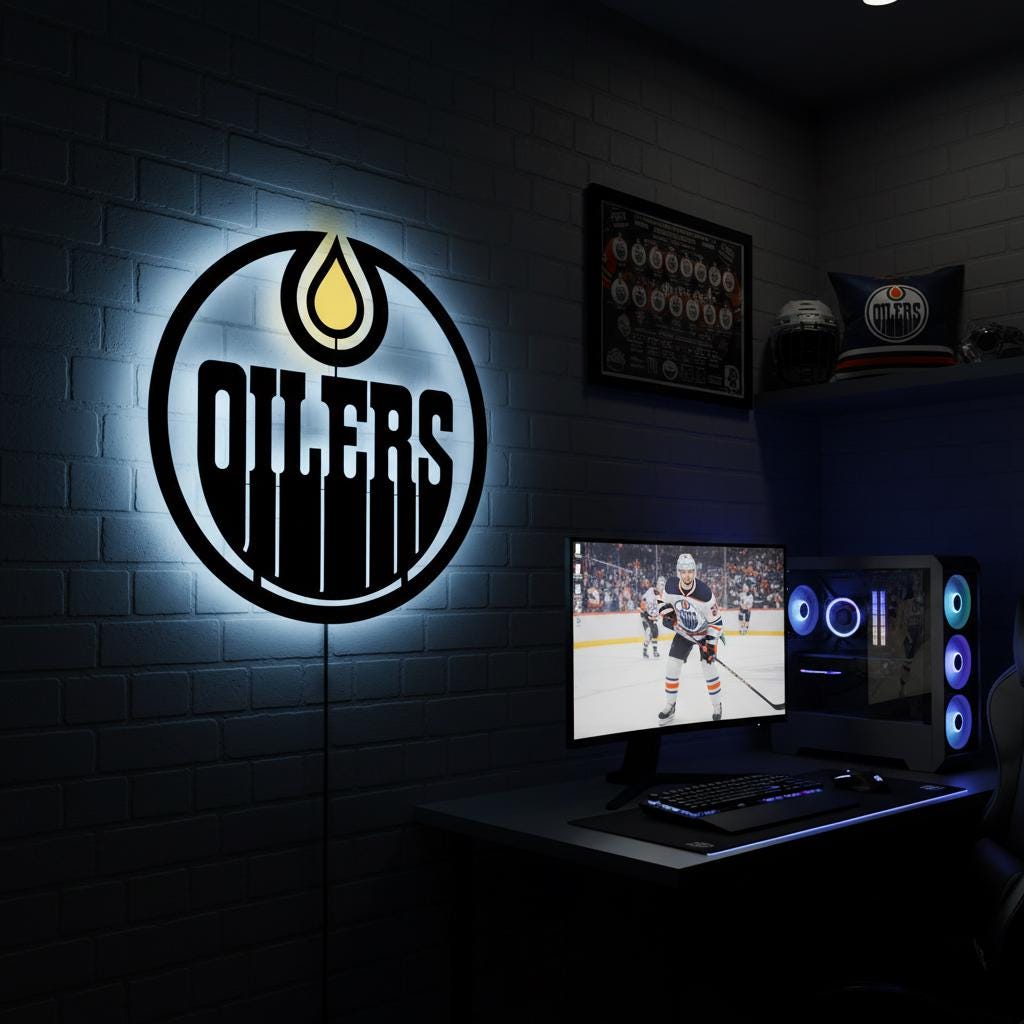 Edmonton Oilers Wall Art - Hockey Team Logo Light Up Game Room Decor