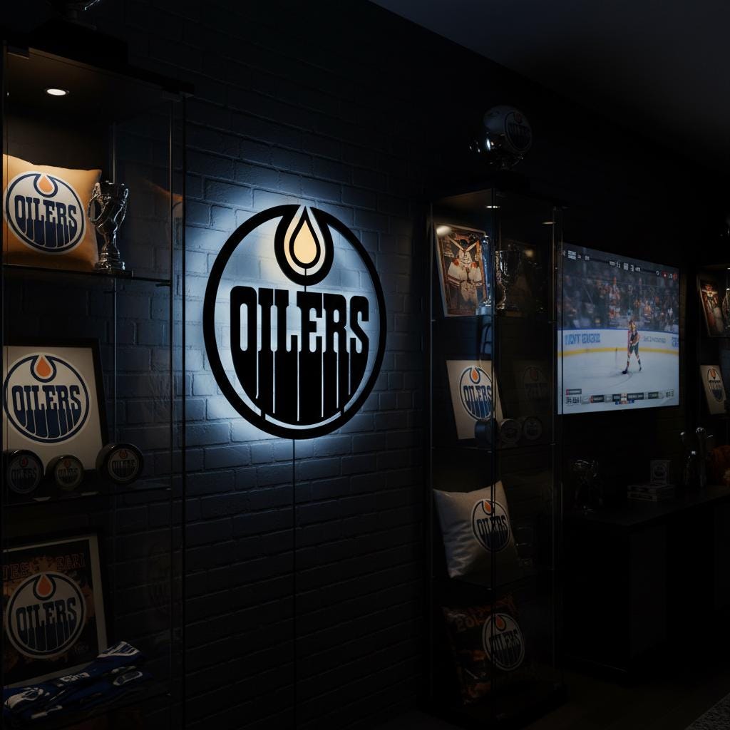 Edmonton Oilers Wall Art - Hockey Team Logo Light Up Game Room Decor