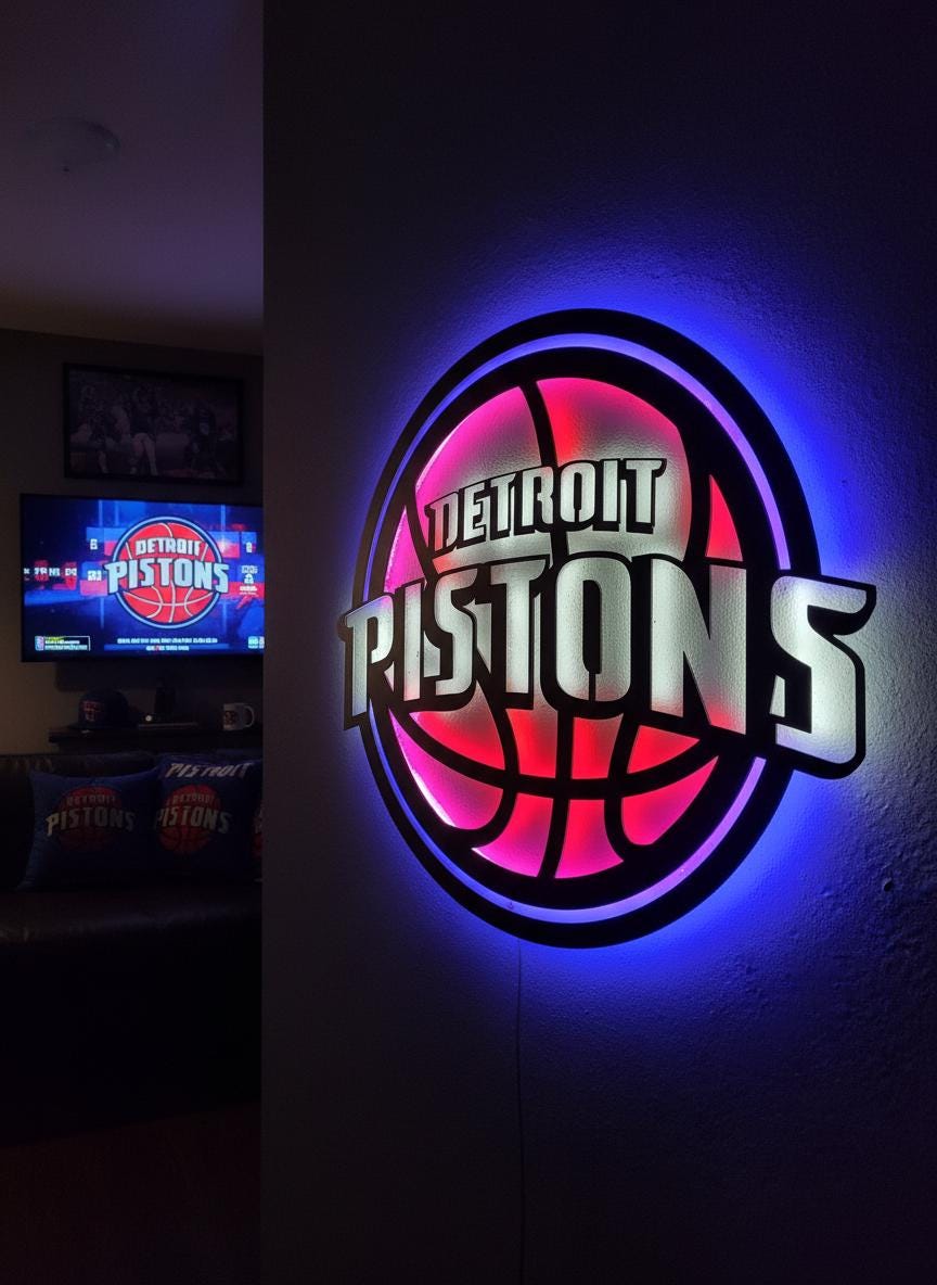 Detroit Pistons Wall Art - Unique Team Logo Basketball Game Room Decor