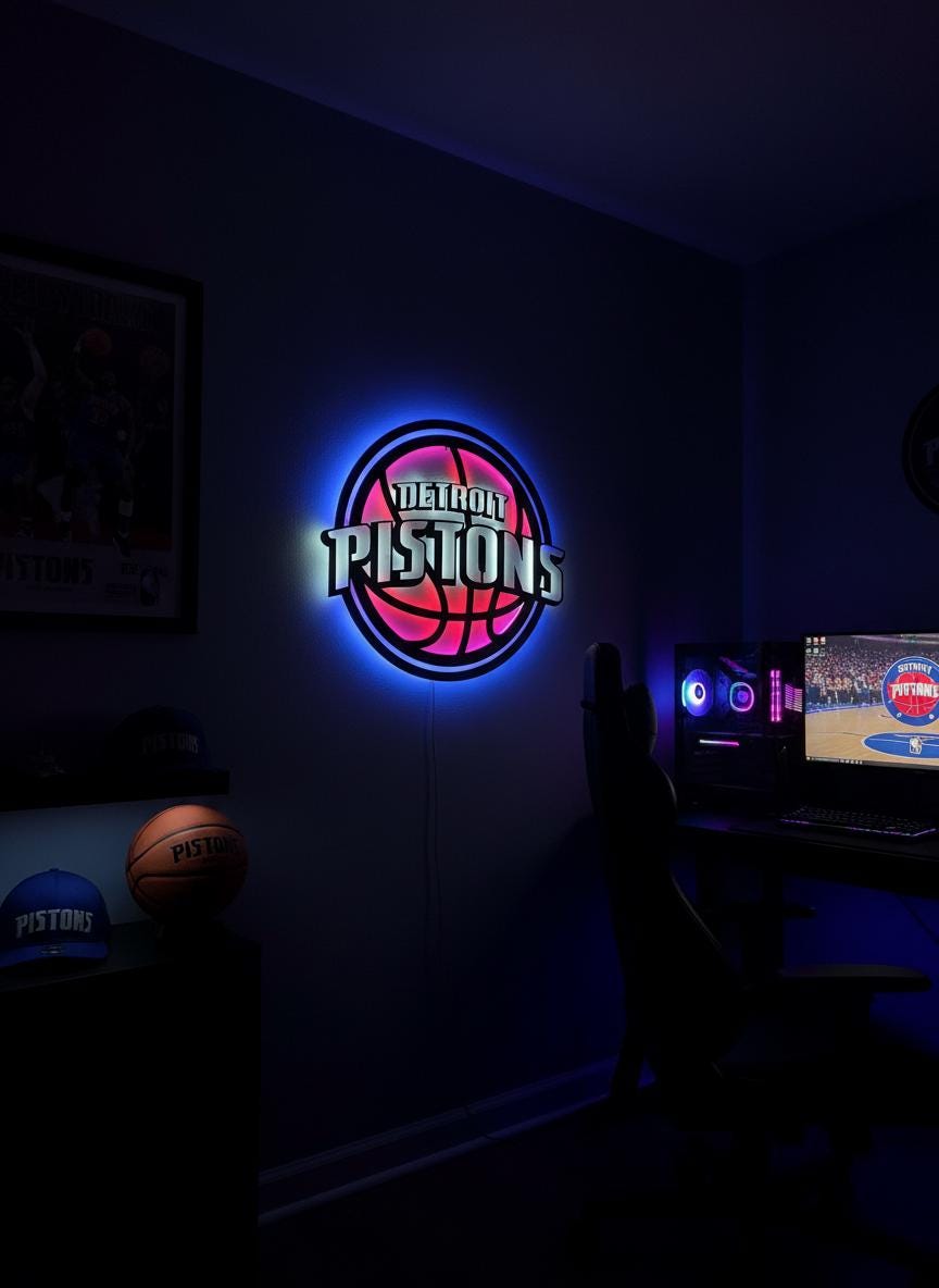 Detroit Pistons Wall Art - Unique Team Logo Basketball Game Room Decor