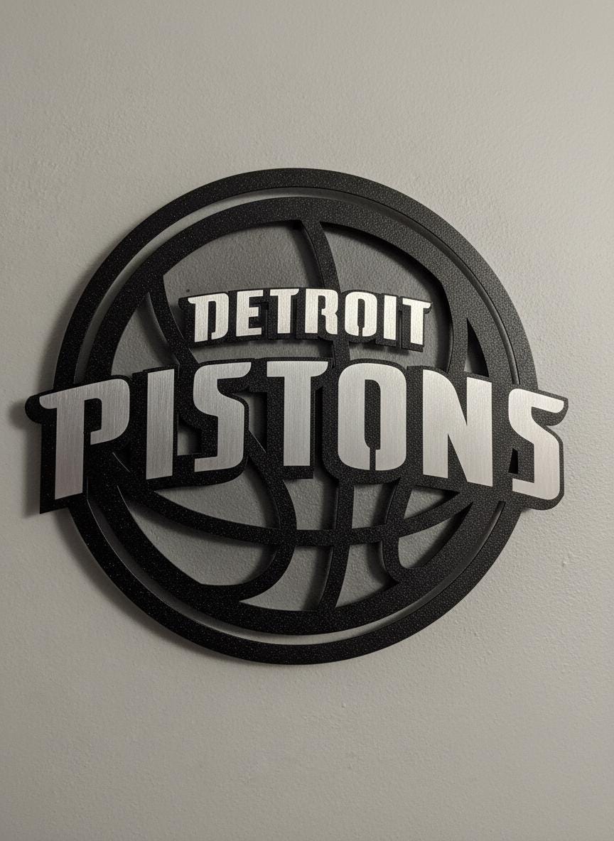 Detroit Pistons Wall Art - Unique Team Logo Basketball Game Room Decor