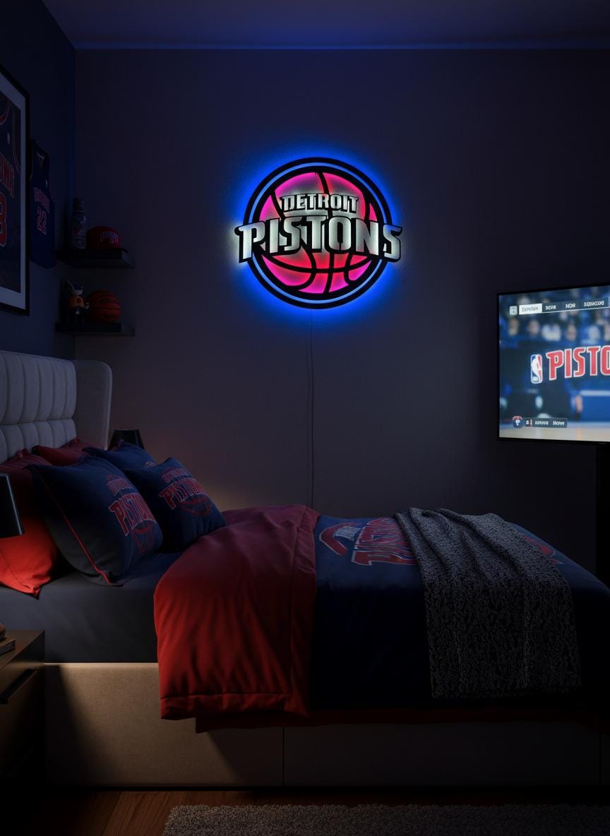 Detroit Pistons Wall Art - Unique Team Logo Basketball Game Room Decor