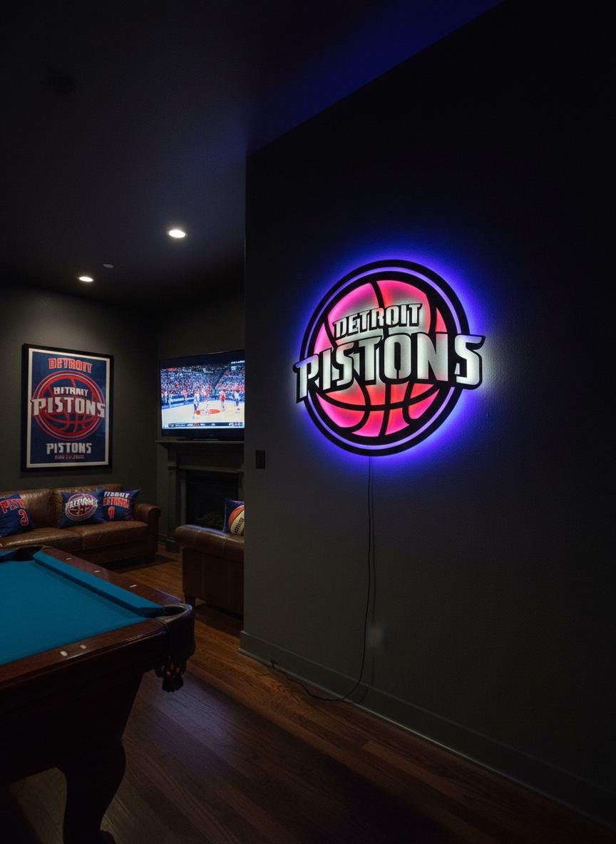 Detroit Pistons Wall Art - Unique Team Logo Basketball Game Room Decor