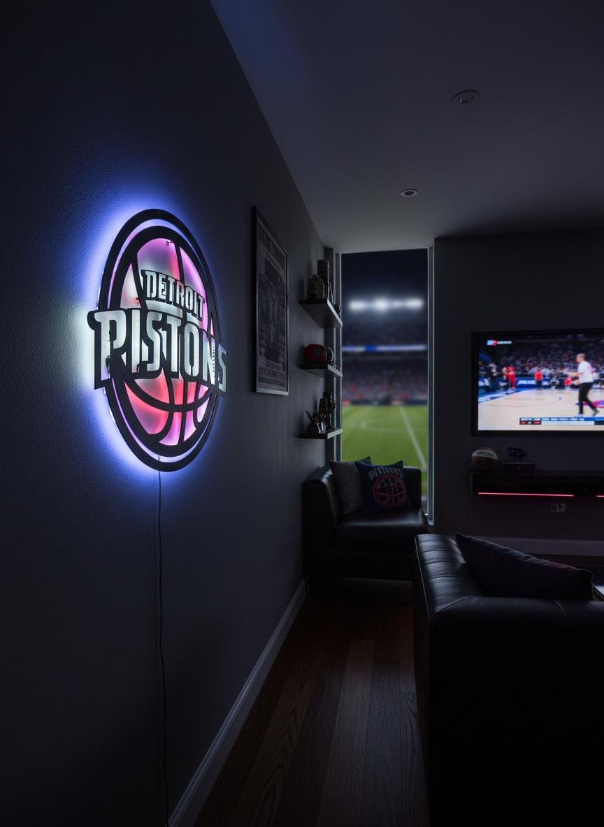 Detroit Pistons Wall Art - Unique Team Logo Basketball Game Room Decor