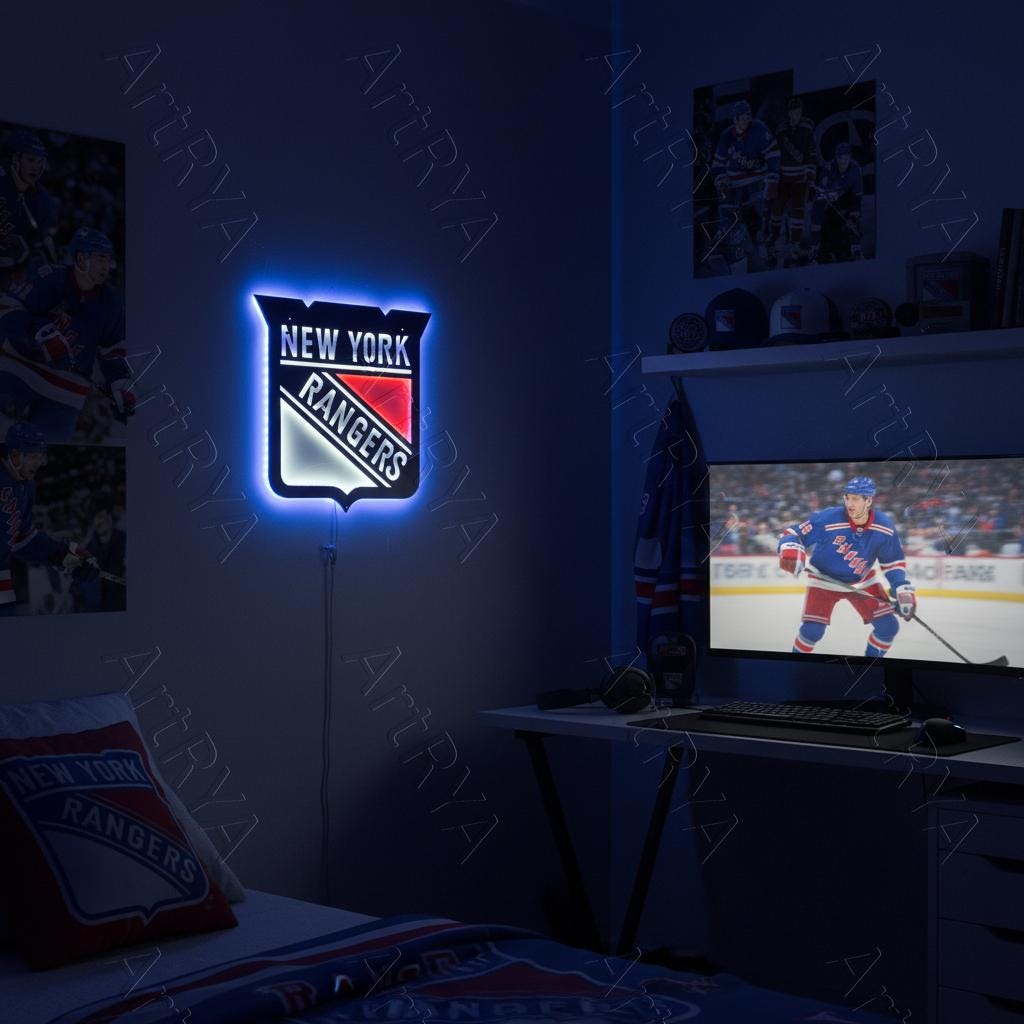 New York Rangers Wall Art - Team Logo Hockey Fan Gift - Game Room Decor