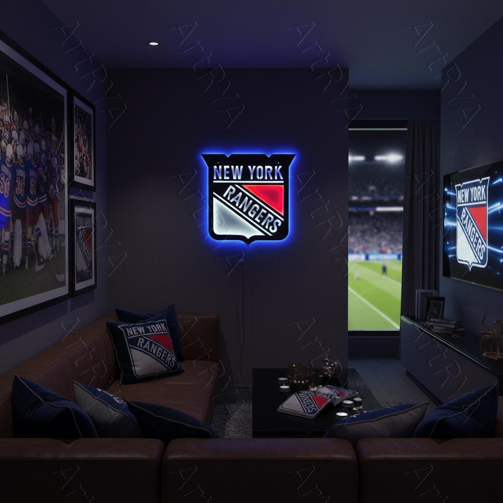 New York Rangers Wall Art - Team Logo Hockey Fan Gift - Game Room Decor