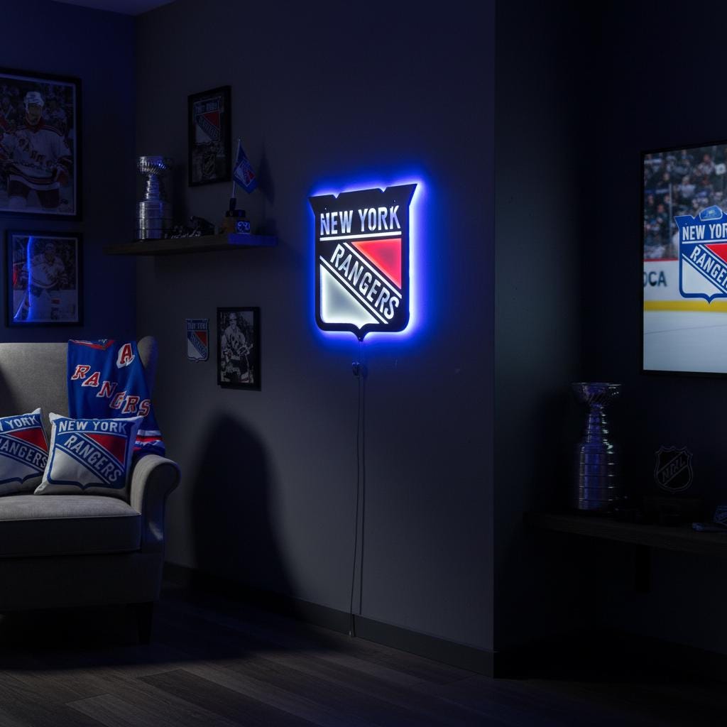 New York Rangers Wall Art - Team Logo Hockey Fan Gift - Game Room Decor
