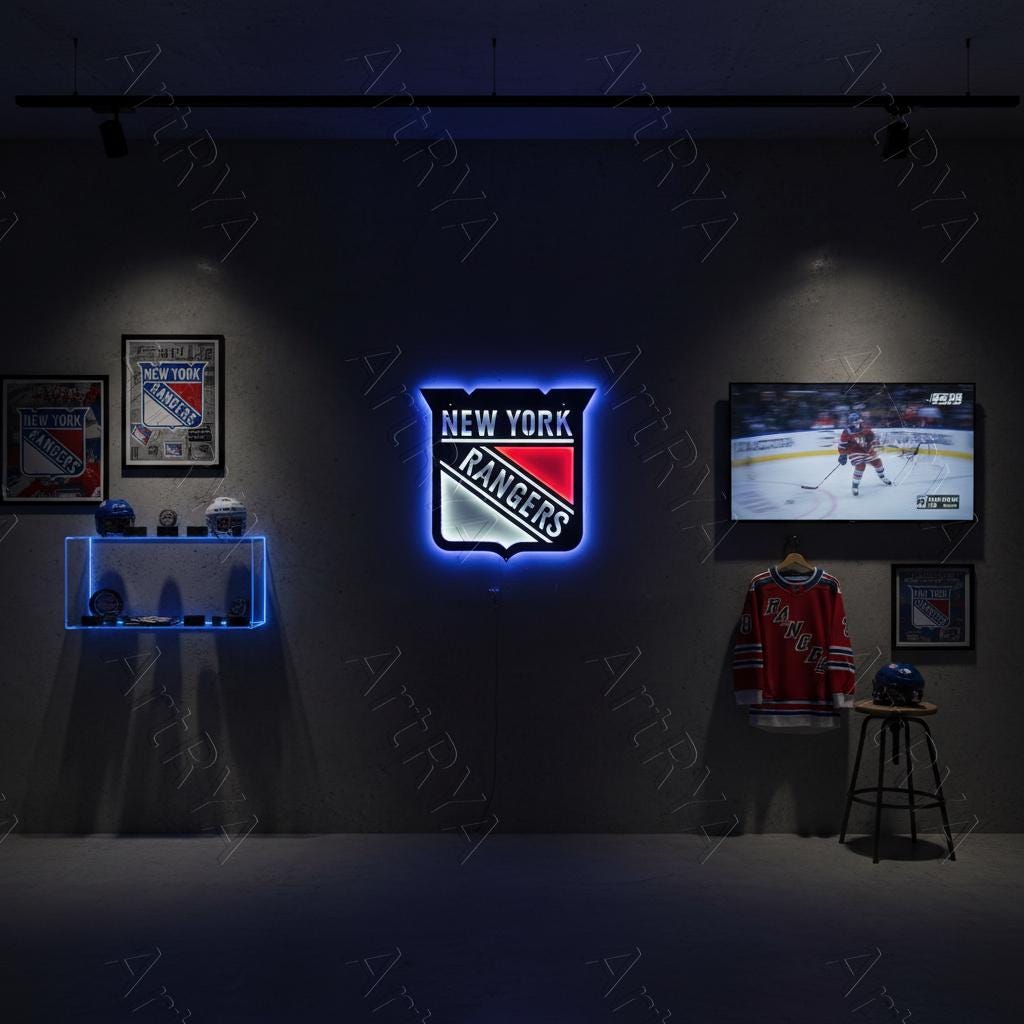 New York Rangers Wall Art - Team Logo Hockey Fan Gift - Game Room Decor