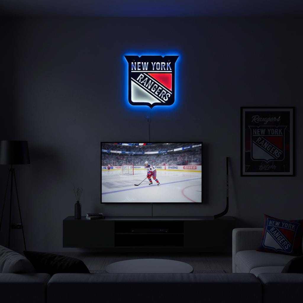 New York Rangers Wall Art - Team Logo Hockey Fan Gift - Game Room Decor