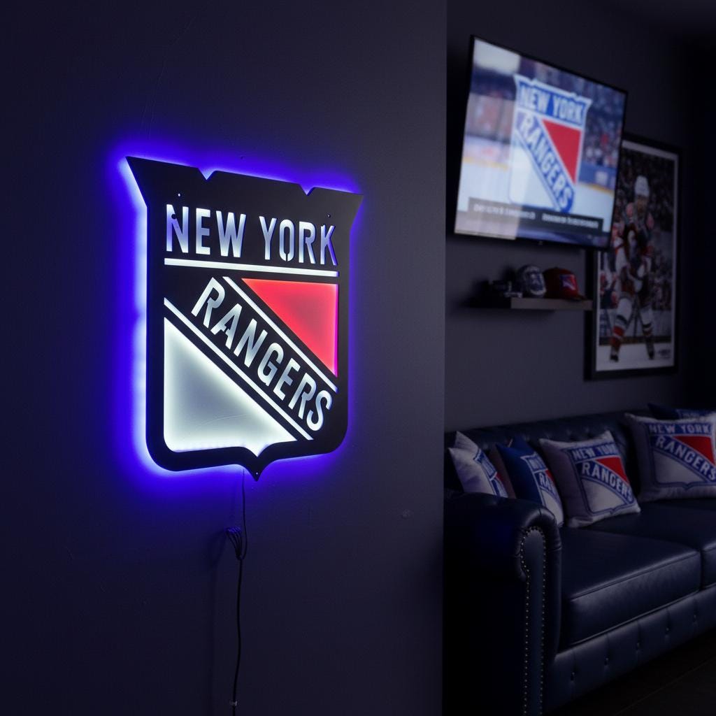 New York Rangers Wall Art - Team Logo Hockey Fan Gift - Game Room Decor