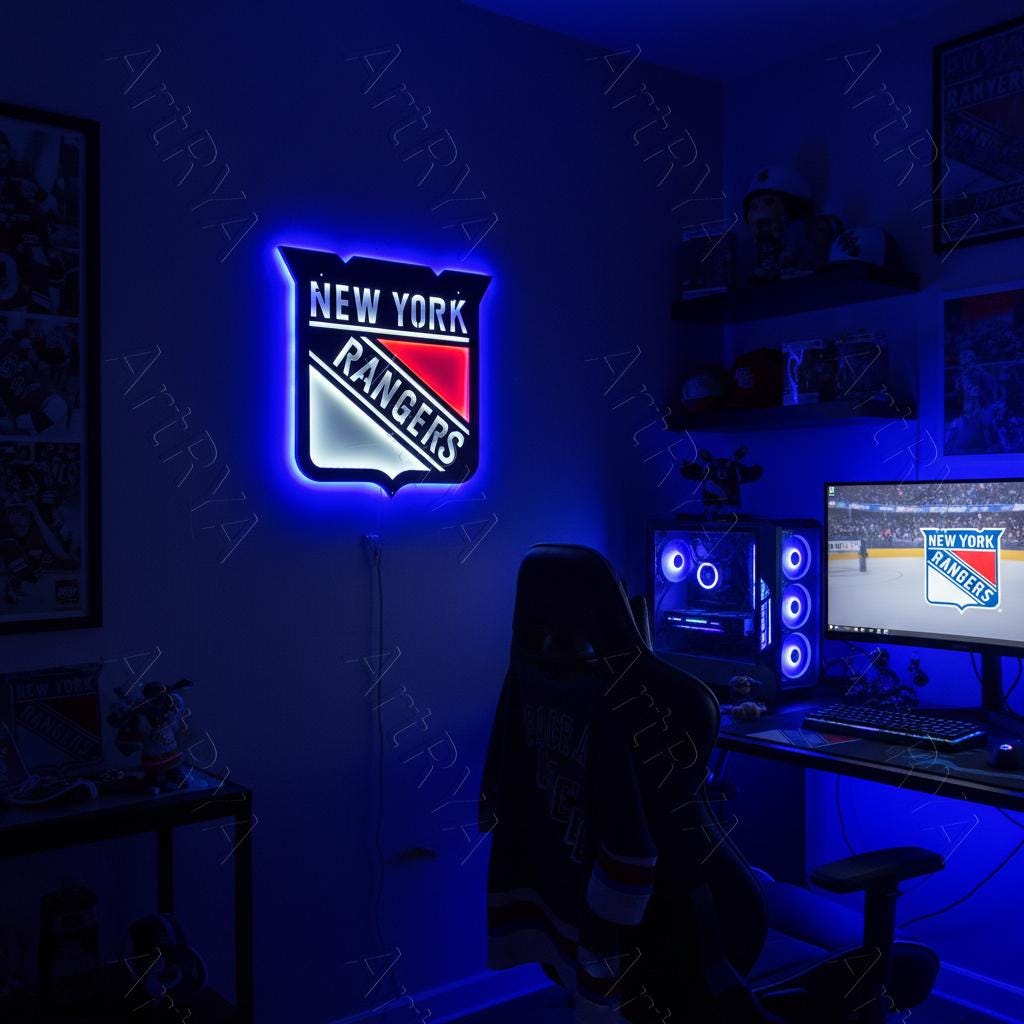 New York Rangers Wall Art - Team Logo Hockey Fan Gift - Game Room Decor