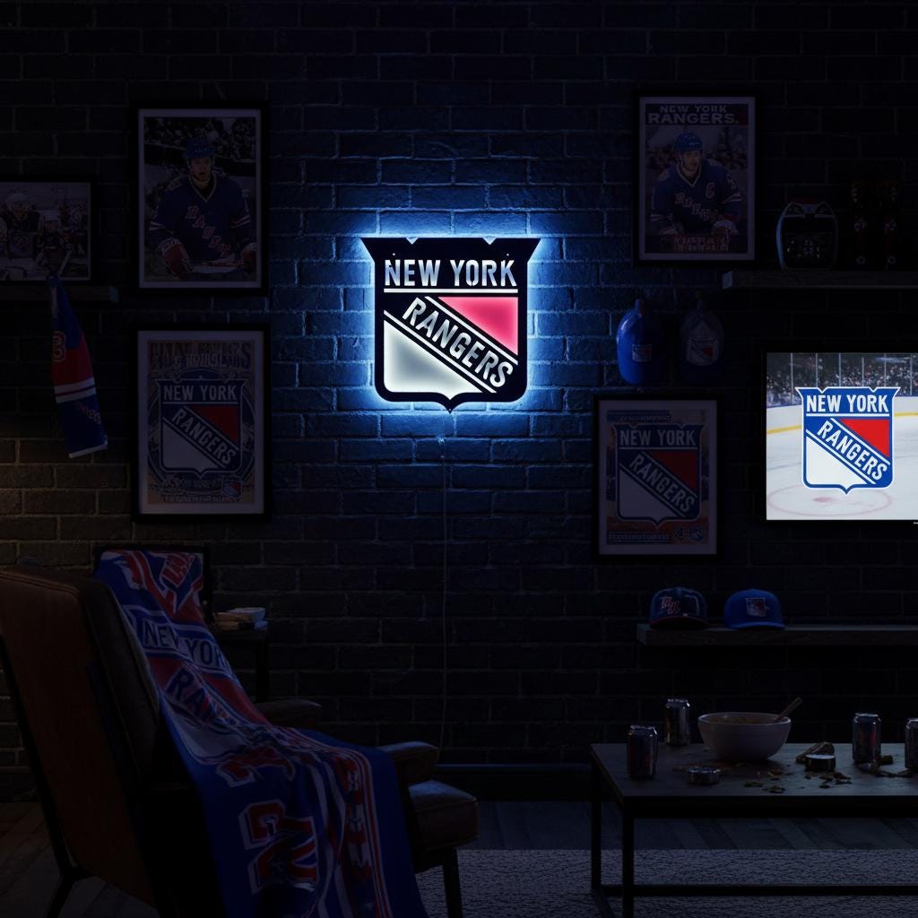 New York Rangers Wall Art - Team Logo Hockey Fan Gift - Game Room Decor