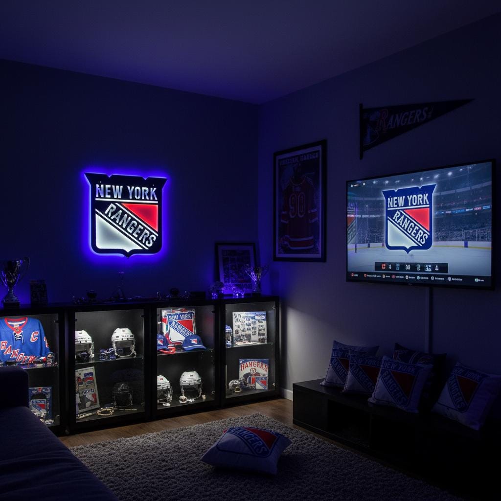 New York Rangers Wall Art - Team Logo Hockey Fan Gift - Game Room Decor