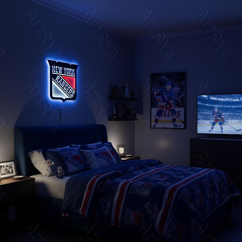 New York Rangers Wall Art - Team Logo Hockey Fan Gift - Game Room Decor