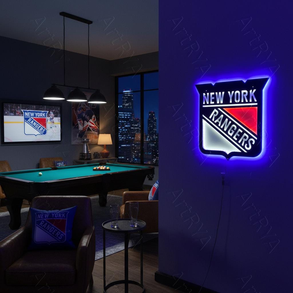 New York Rangers Wall Art - Team Logo Hockey Fan Gift - Game Room Decor