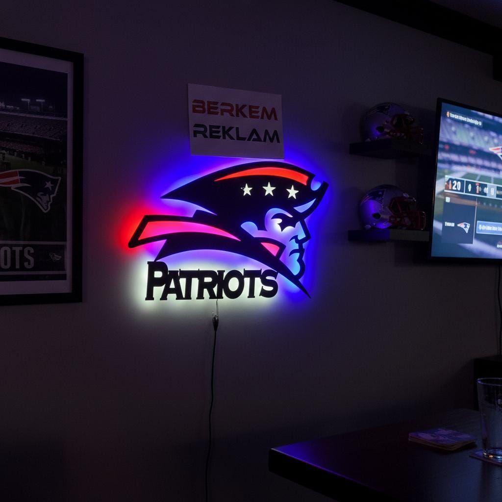Patriots Wall Art - New England NFL Team Logo Decor for Fan Cave & Game Room